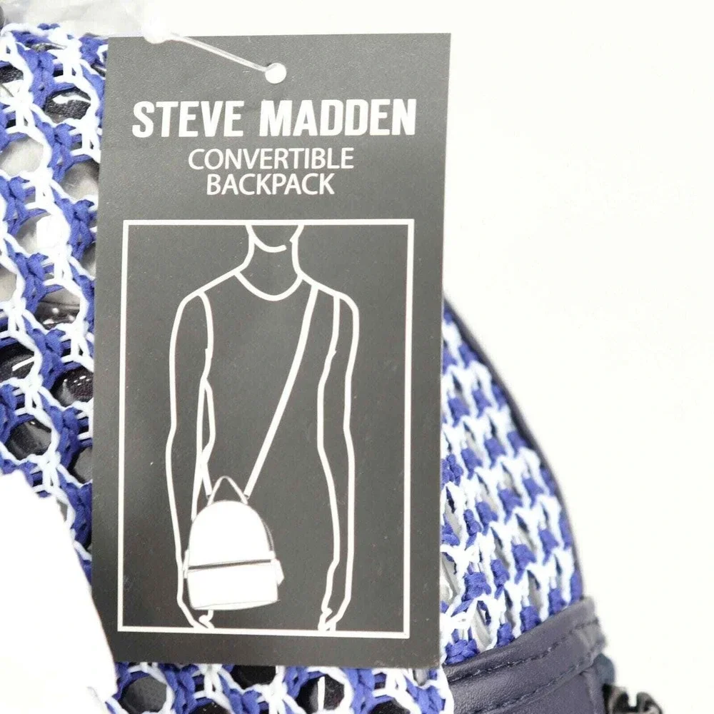 Steve Madden Bmurray Convertible Backpack Womens Blue White Mesh Sporty Modern